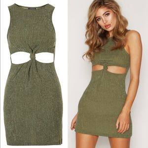 TOPSHOP Knot Front Tunic Dress in Green Crinkle